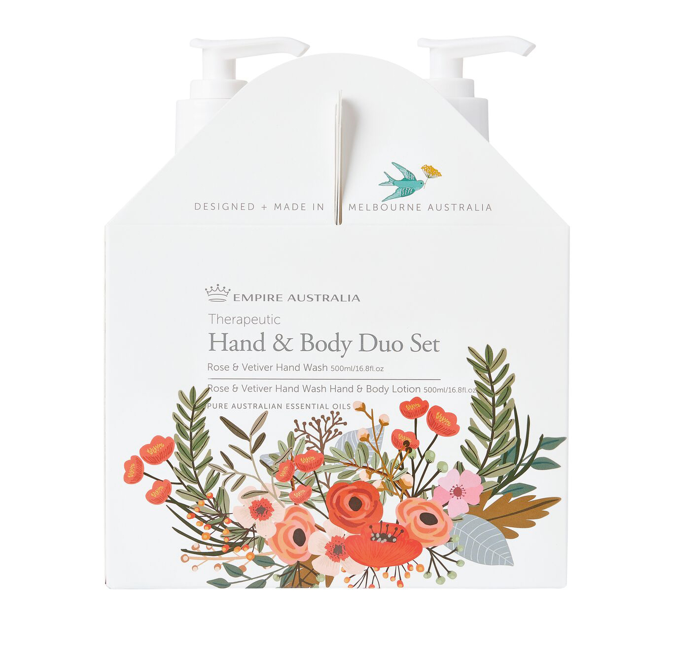 Срок: 02.2026. Дуэт жидкого мыла для рук и лосьона для тела EMPIRE AUSTRALIA с маслами розы и ветивера