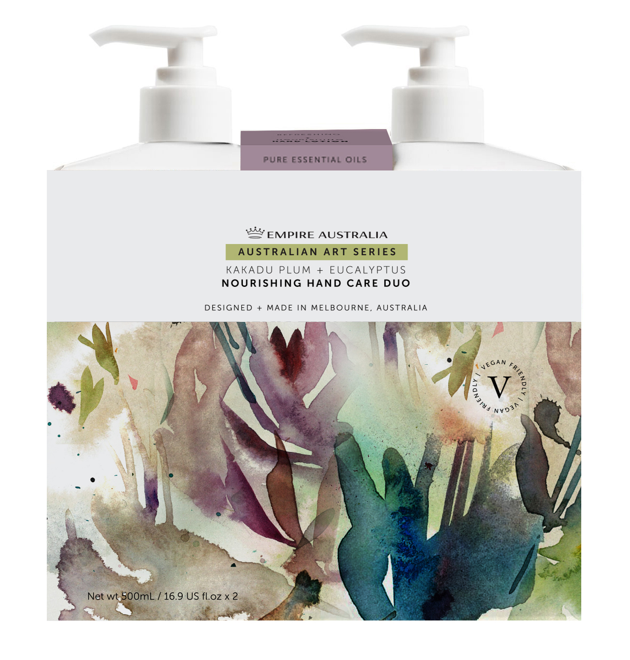 Срок: 07.2026. Дуэт жидкого мыла и лосьона д/рук EMPIRE AUSTRALIA с маслами сливы какаду/эвкалипта, 500млх2