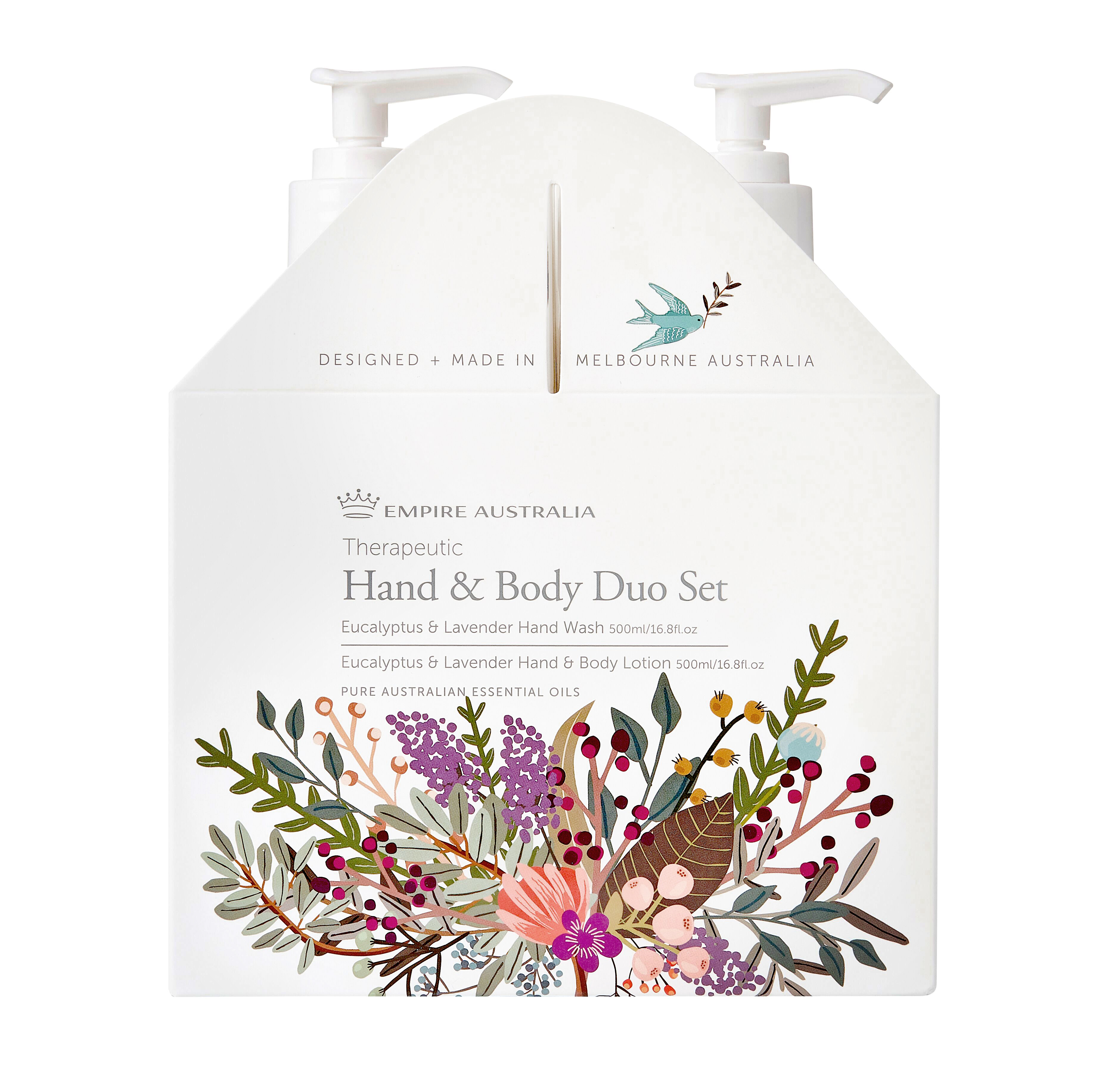 Срок: 04.2026. Дуэт жидкого мыла для рук и лосьона для тела EMPIRE AUSTRALIA с маслами эвкалипта и лаванды